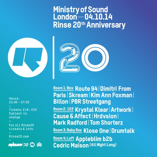 Ministry of Sound - Rinse FM 20th Anniversary 2014-10-04